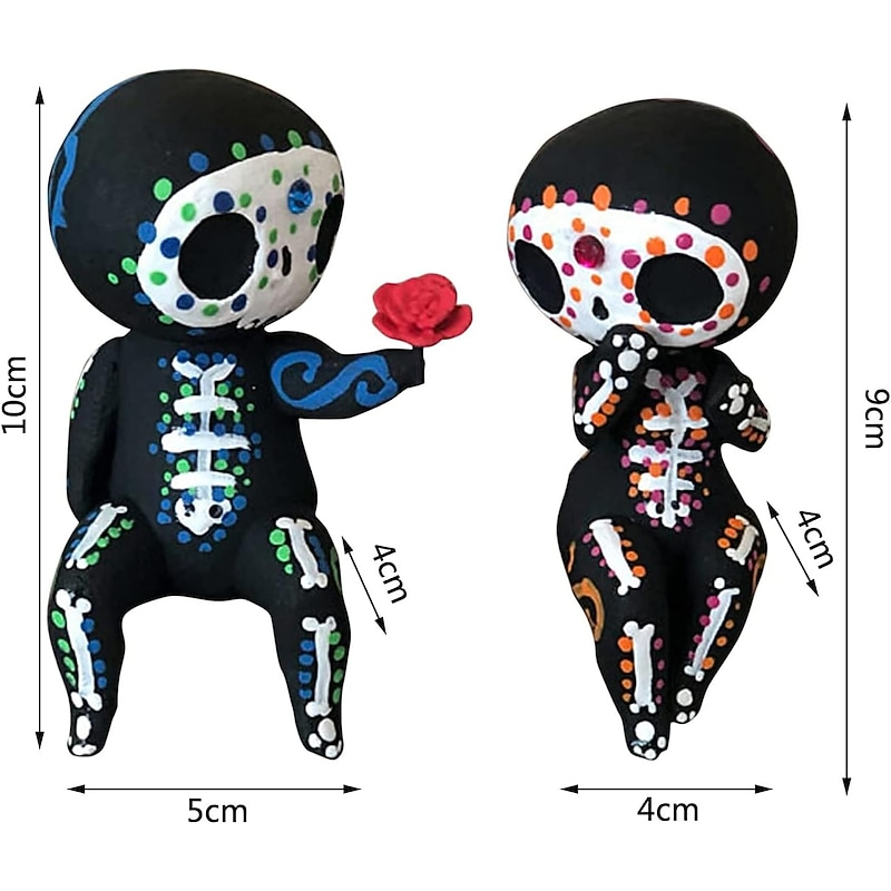 Sugar Skull Couple Statue Sugar Skull Figurine Resin Crafts Cute Statue Skull Resin Skull Statue Home Decor Adorable Skull Sculpture Memorial Statue4