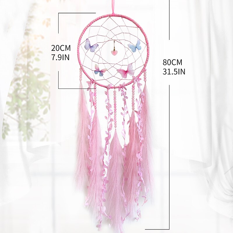 Butterfly Dream Catcher Handmade Gift Feather Hook Flower Wind Chime with One Circle Ornament Wall Hanging Decor Art Boho Style2