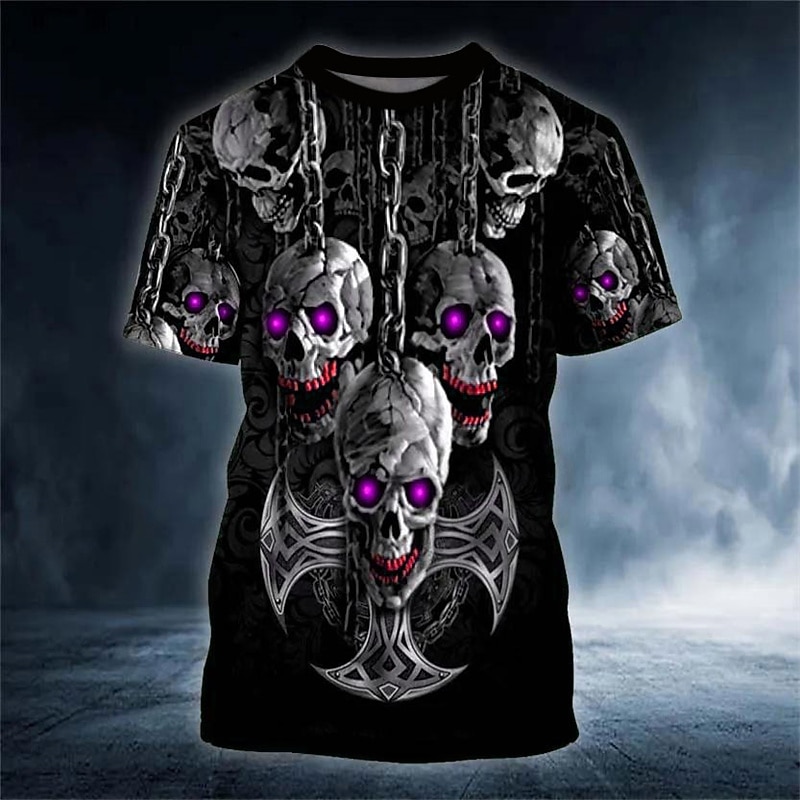 Men's Graphic Skull T Shirt Short Sleeve T shirt 3D Print Crew Neck Shirt Daily Designer Retro Vintage Sports Outdoor Holiday Going out Red Blue Purple Spring & Summer Clothing Apparel S M L XL 2XL4