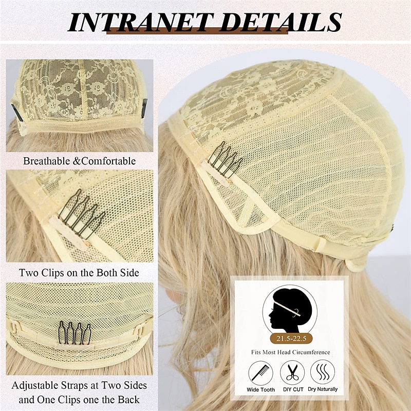 Golden Blonde Wig Strawberry Blonde Wig with Bangs Long Haired Wig for Women Curtain Bangs Synthetic Layered Wig Long Wavy Medium Brown Wig Light Ombre Real Hair Wig for Daily Party Use3