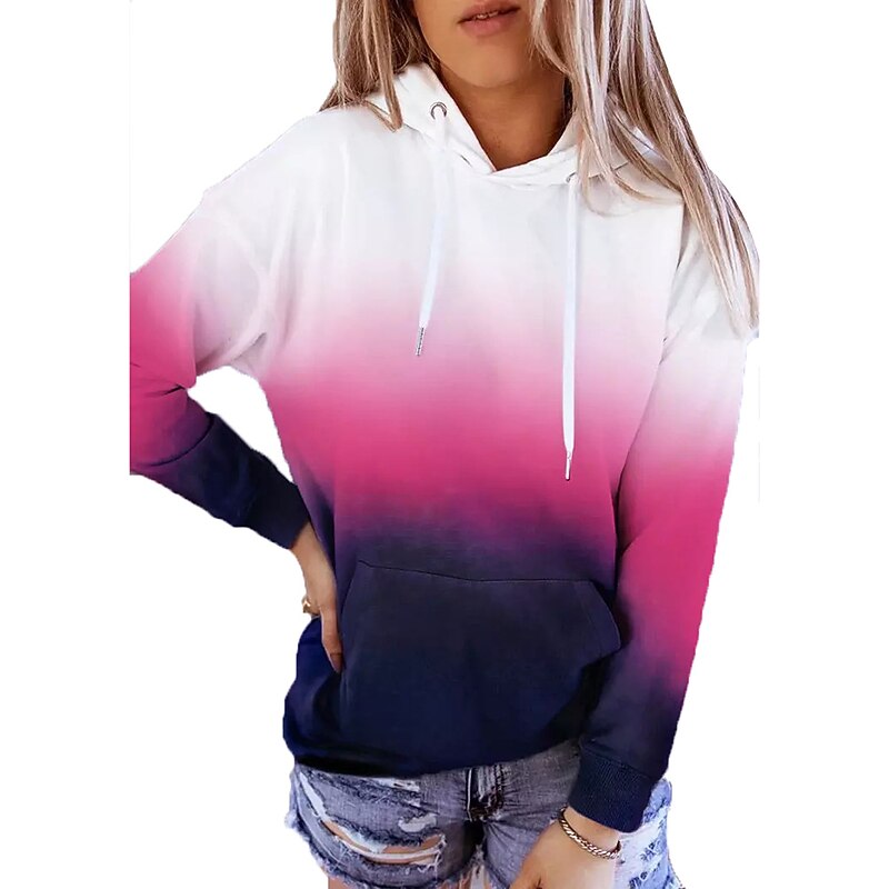 Women's Hoodie Sweatshirt Pullover Active Sportswear Color Block Casual Sports Hooded Drawstring Print Front Pocket Long Sleeve Yellow Red Purple Orange Fall & Winter2