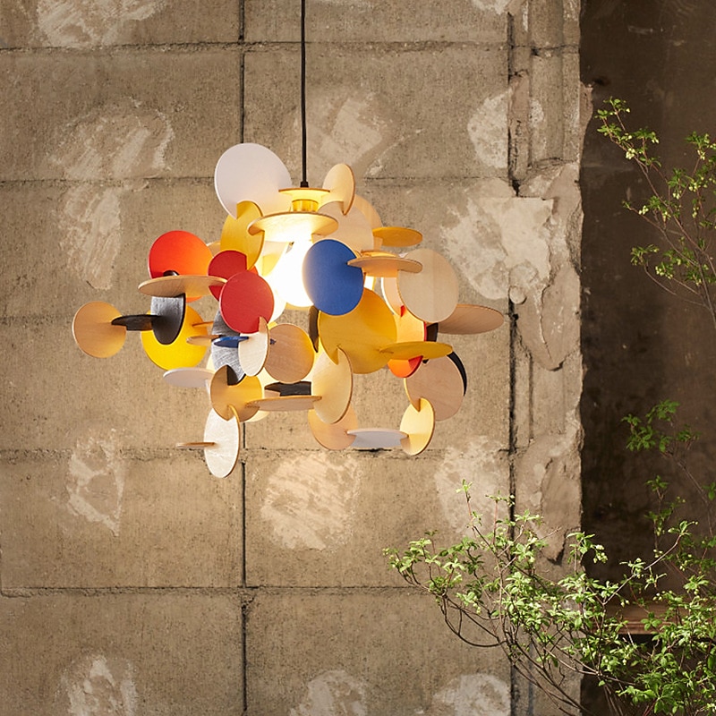 Pendant Light Single Head Solid Wood Metal Chandelier Nordic Creative Style Lighting Fixtures Kids Room Cafe Hanging Lamp 110-240V2