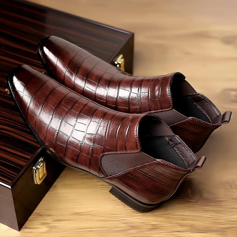 Men's Crocodile Pattern Faux Leather Chelsea Boots with Elastic Side Panels - Ideal for Formal Events, Business Meetings, and Elegant Casual Outings2