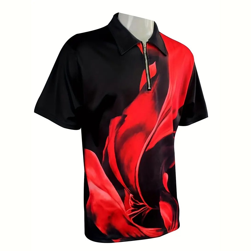 Men's Graphic Zip Polo Shirts Golf Shirt Short Sleeve Polo Shirts Collared Shirts Casual Vacation Wear Rave Wear Party Outfits 3D Print Quarter Zip Polo Autumn / Fall Red Blue Green4
