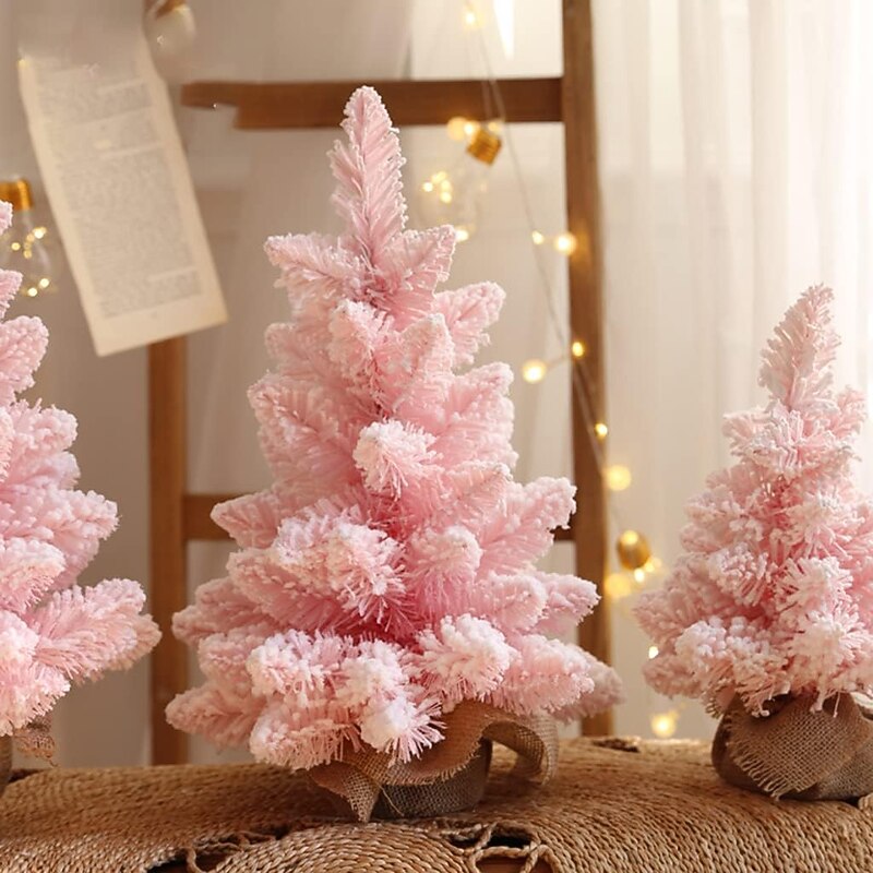 1pc Christmas Flocking Pink Small Tree Decorative Gifts 30cm45cm23.62inch Window Decoration Christmas Tree2