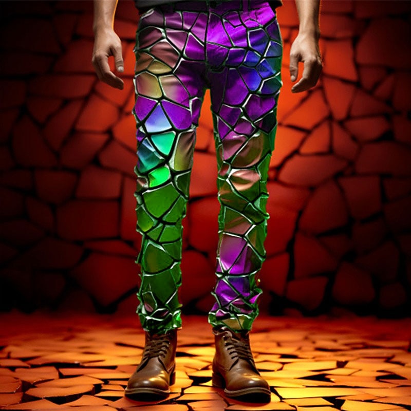 Color Block Colorful Glass Business Abstract Men's 3D Print Dress Pants Pants Trousers Outdoor Daily Wear Streetwear Polyester Red Blue Purple S M L Medium Waist Elasticity Pants3