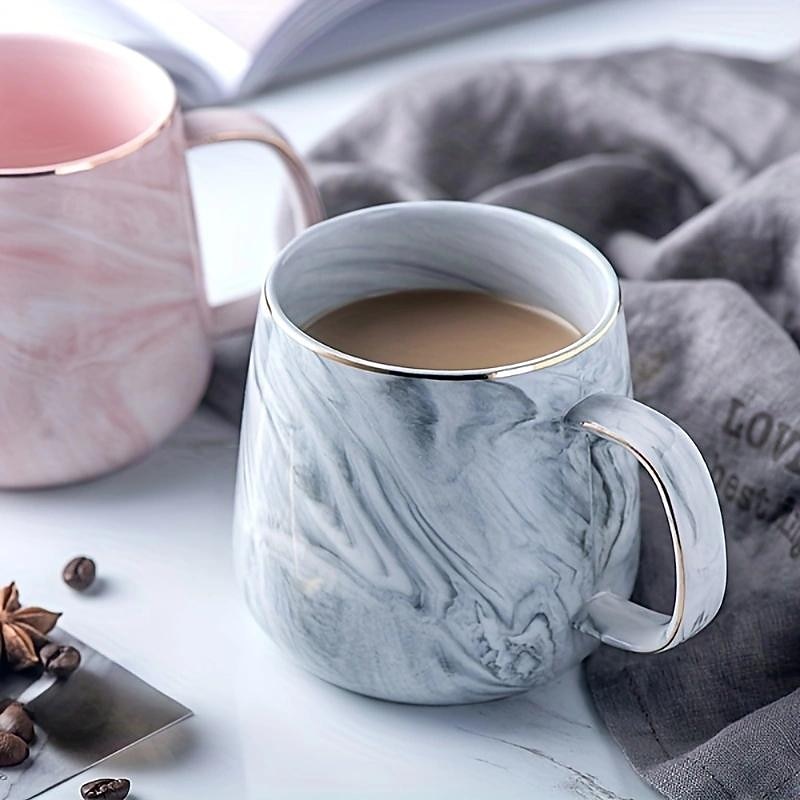 1pc Nordic Marble Pattern Insulated Coffee Cup with Golden Edge - Creative Ceramic Mug for Couples