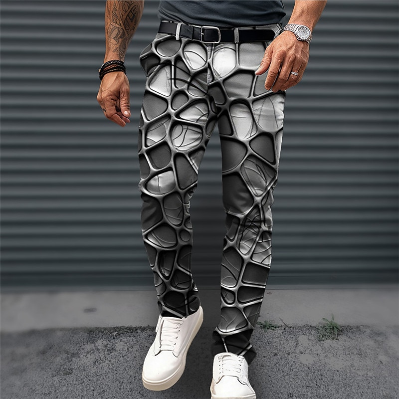 Optical Illusion Business Casual Men's 3D Print Dress Pants Pants Trousers Outdoor Daily Wear Streetwear Polyester Blue Orange Green S M L Medium Waist Elasticity Pants4