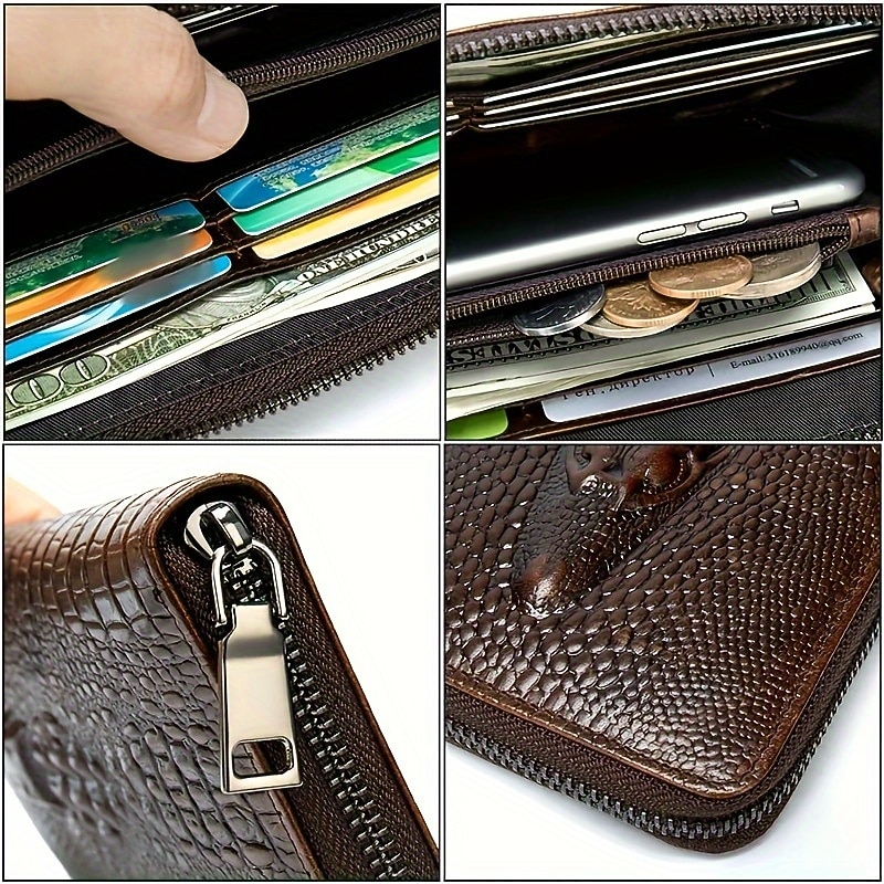 Crocodile Pattern Vintage Genuine Leather Long Wallet For men - Large Capacity Clutch Bag Multi-card Card Holder Coin Purse Wallet3
