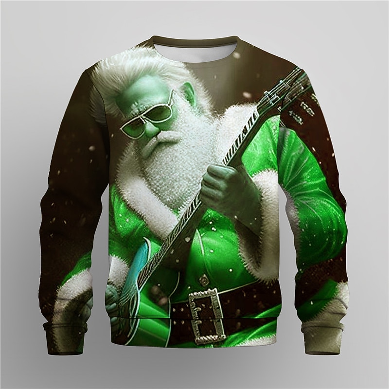 Men's Graphic Santa Claus Merry Christmas Sweatshirts Sweatshirt Golf Pullover Sweatshirt Long Sleeve Sweatshirt Crew Neck Fashion Daily Casual 3D Print Vacation Holiday Going out Print Spring &  Fall3
