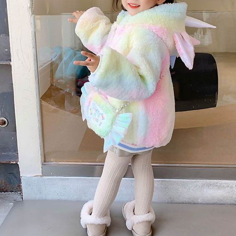 Kids Girls' Winter Coat Camo Adorable School Cotton Coat Outerwear 2-8 Years Spring Rainbow unicorn jacket + bag4