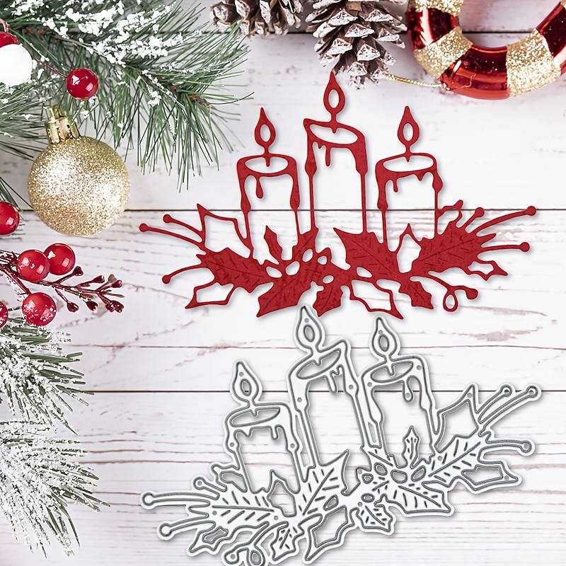 Create Beautiful Crafts with Metal Christmas Candles Cutting Dies - Perfect for Card Making, Scrapbooking, Stamping & More!
