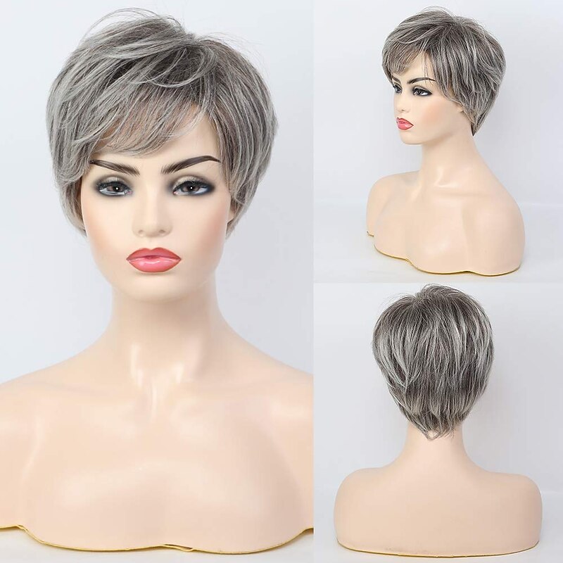 Short Grey Blend Wigs for Women,Natural Hair Daily Pixie Cut Wig, Softer/Finer/Lightweight2