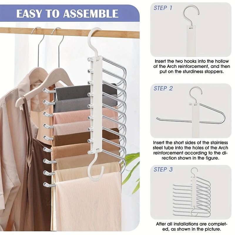 1pc Upgrade 9 Layers Pants Hangers, Space Saving Pant Jean Hangers, Non Slip Multifunctional Pants Rack, Closet Organization For Pants Jeans Leggings Trousers Skirts4