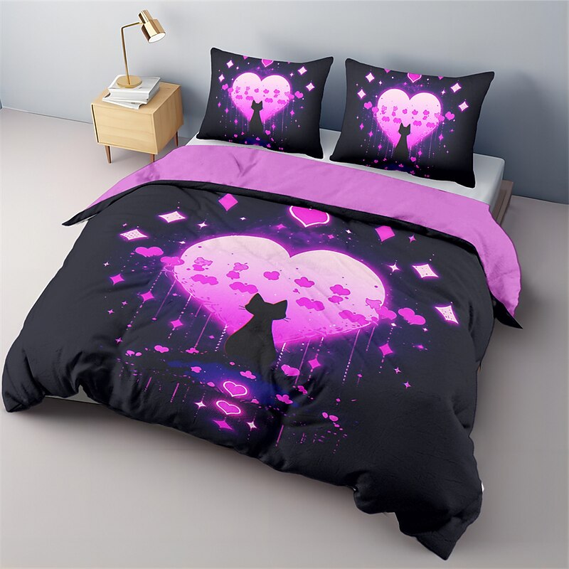 Designer Cat Heart Pet Portrait Pattern Duvet Cover Set Comforter Set Soft 3-Piece Luxury Cotton Bedding Set Home Decor Gift King Queen Duvet Cover3