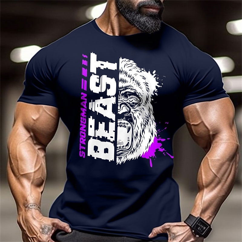 Men's Beast Strongman Graphic T-Shirt - Fitness Gym Workout Short Sleeve Tee3