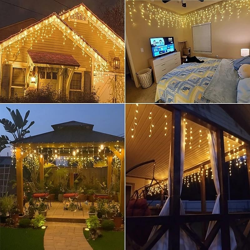 1Pc 4M 96Led Icicle Christmas String Light, USB Plug in with 8 Modes, Waterproof Light for Xmas Indoor Outdoor Party Decor4