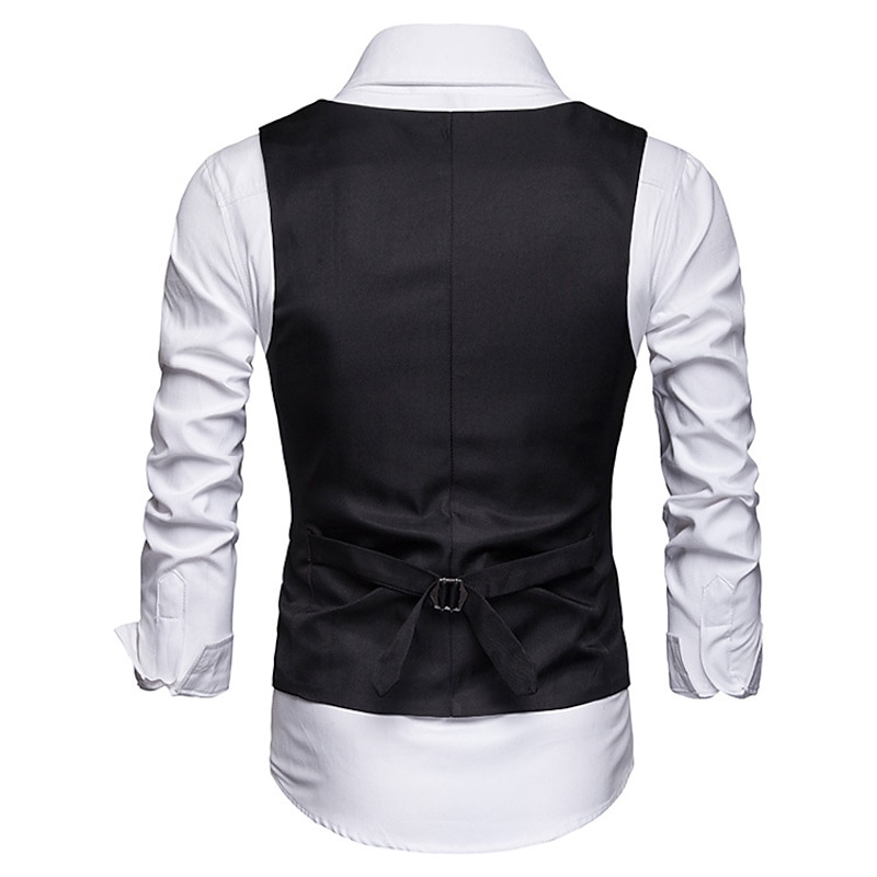 Men's Vest Suit Vest Gilet Wedding Business Causal Casual 1920s Smart Casual Polyester Solid Colored Single Breasted Shirt Collar Slim Black Red Light Grey Vest3