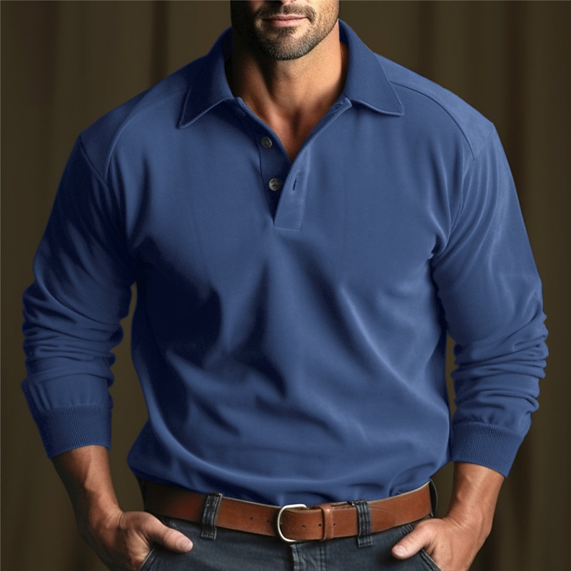 Men's Button Up Polos Polo Shirt Casual Sports Lapel Long Sleeve Fashion Basic Plain Button Spring &  Fall Regular Fit White Blue Khaki Dark Gray Button Up Polos3