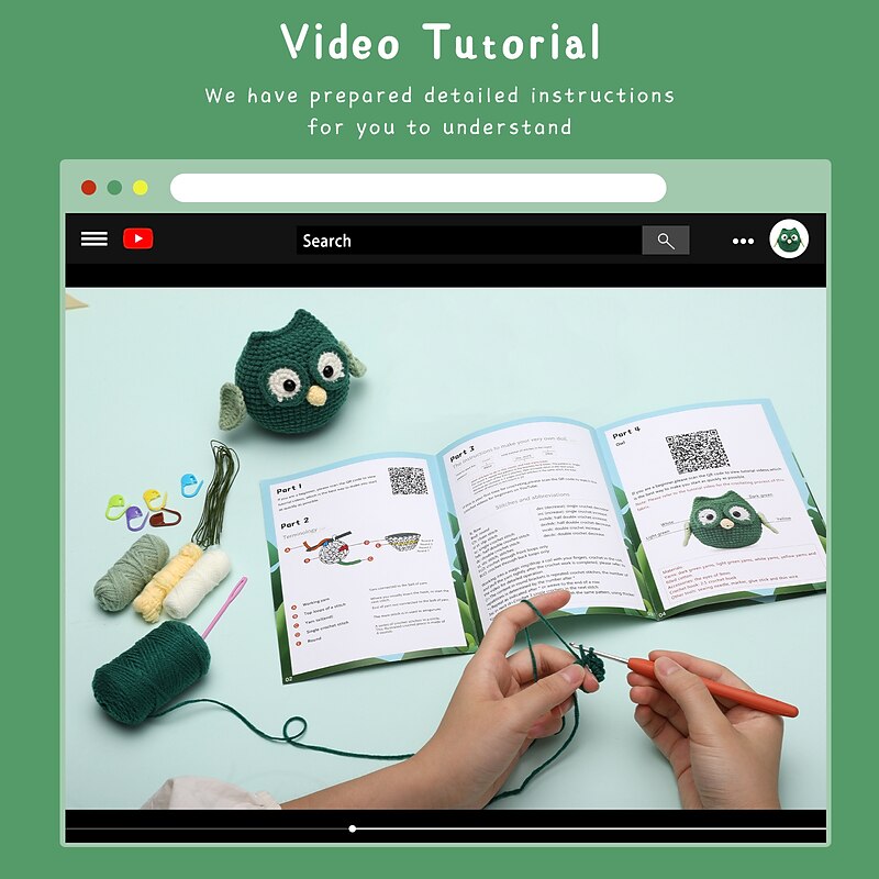 Crochet Kit for Beginners, Beginner Crochet Starter Kit with Video Tutorials, Beginner Crochet Kit for Adults Kids, Knitting Kit for Beginners  The Same Handmade Diy Crochet Wool Woven Owl Doll Material Includes English Instructions3