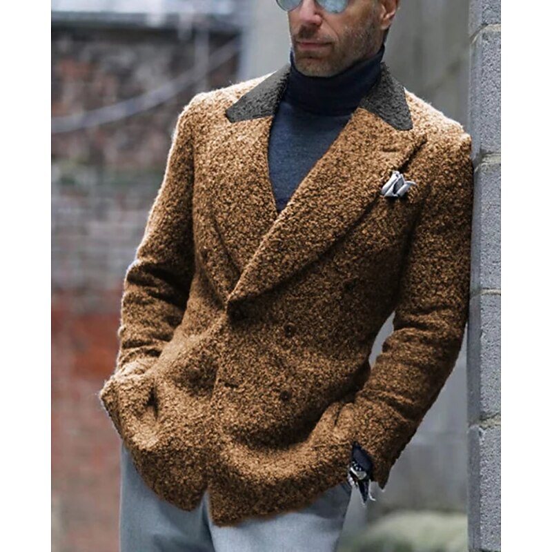 Men's Blazer Jacket Closure collar Fashion Casual Solid Colored ArmyGreen Purple Brown Tailored Fit Double Breasted Six-buttons3