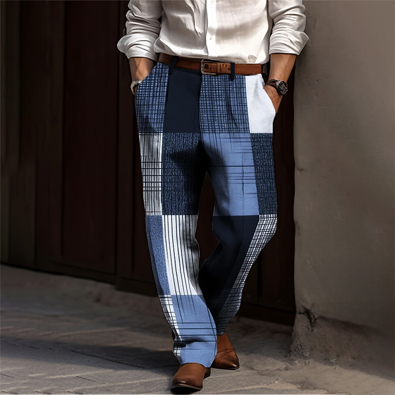 Plaid / Check Business Men's 3D Print Dress Pants Pants Trousers Outdoor Street Wear to work Polyester Blue Orange Green S M L High Elasticity Pants2