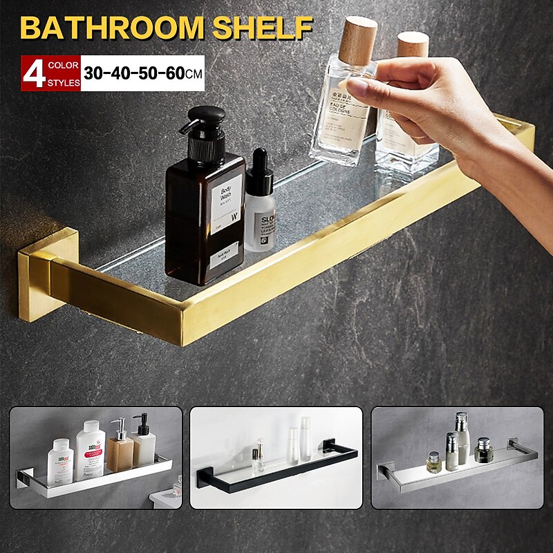 Shower Caddy Bathroom Shelf Adorable Creative Contemporary Modern Stainless Steel Tempered Glass Metal 1PC - Bathroom Wall Mounted