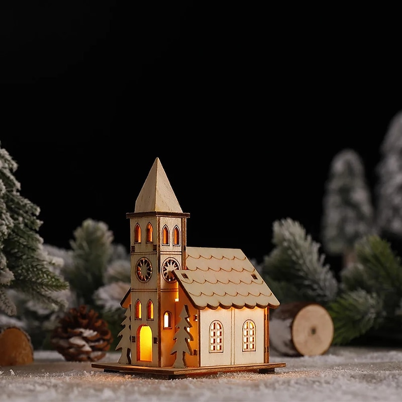 Christmas LED Light Wooden House Luminous Luxury bungalow Christmas Decorations Home Decor Fairy Night Lamp Pendant Kids Gift  1PC4