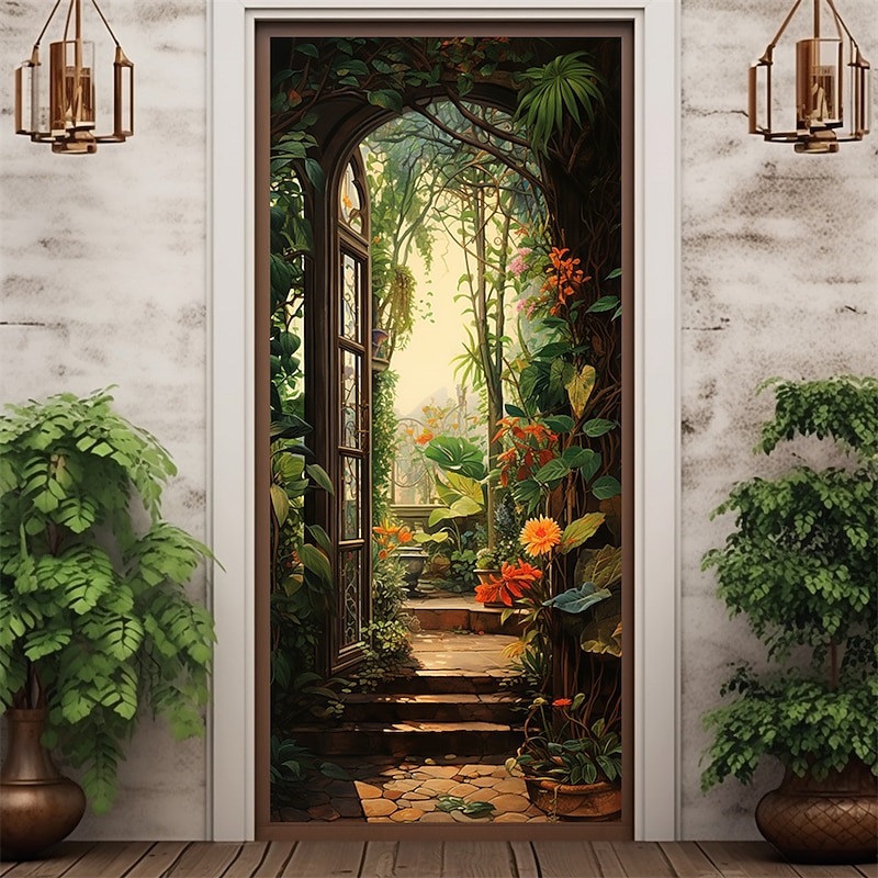 Floral Forest Door Covers Door Tapesty Door Curtain Decoration Backdrop Door Banner for Front Door Farmhouse Holiday Party Decor Supplies4