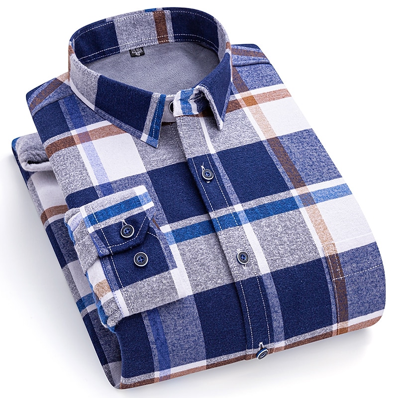 Men's Shacket Plaid / Striped / Chevron / Round Vacation New Year Light Blue Navy blue+white Yellow Red Long Sleeve Classic Collar Fall / Winter Clothing Apparel Print