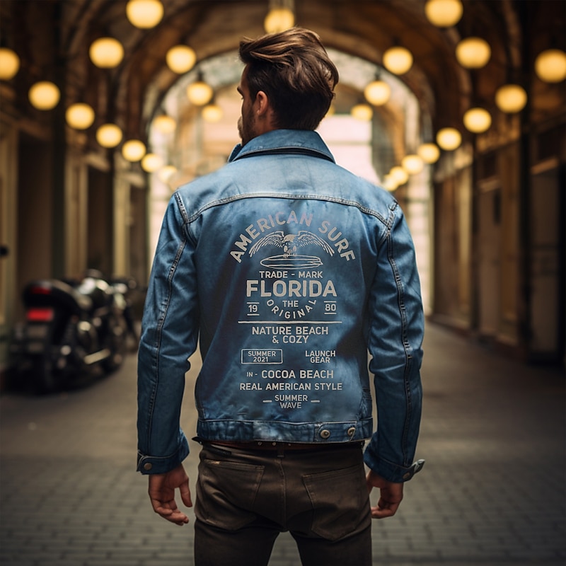 Men's Letter Coat Jean Jacket Denim Jacket Comfortable Breathable Casual Sports & Outdoor Going out Weekend Buttons Print Fall & Winter Turndown Long Sleeve Black Blue