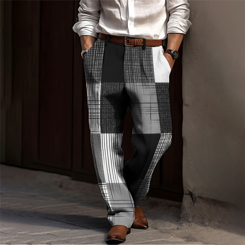 Plaid / Check Business Men's 3D Print Dress Pants Pants Trousers Outdoor Street Wear to work Polyester Blue Orange Green S M L High Elasticity Pants4