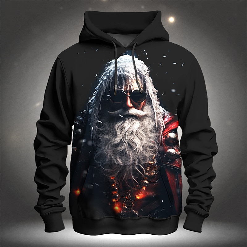 Christmas Men's Santa Claus 3D Hoodies Graphic Santa Claus Fashion 3D Print Sports Outdoor Holiday Vacation Hoodies Black Dark Green Long Sleeve Hooded Print Front Pocket Spring &  Fall Designer shirt