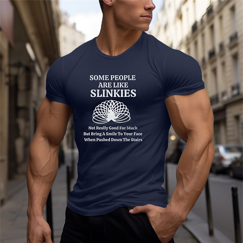 Men's Sarcastic Graphic T-Shirt - 'Some People Are Like Slinkies' Dark Humor Short Sleeve Tee, Olive Green4