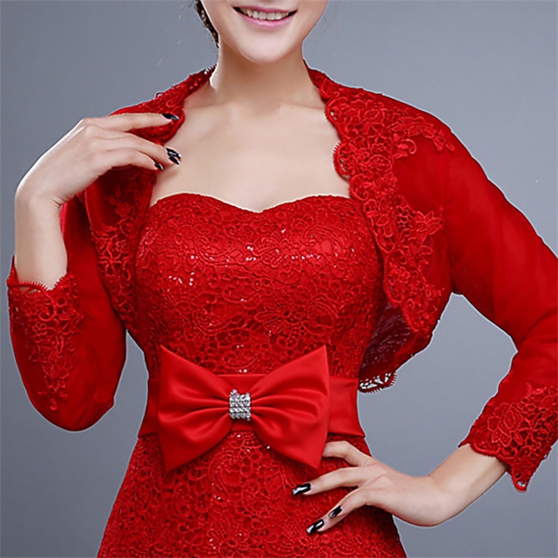 Shawls Women's Wrap Bolero Elegant Bridal 3/4 Length Sleeve Lace Wedding Wraps With Flower For Wedding Spring & Summer4
