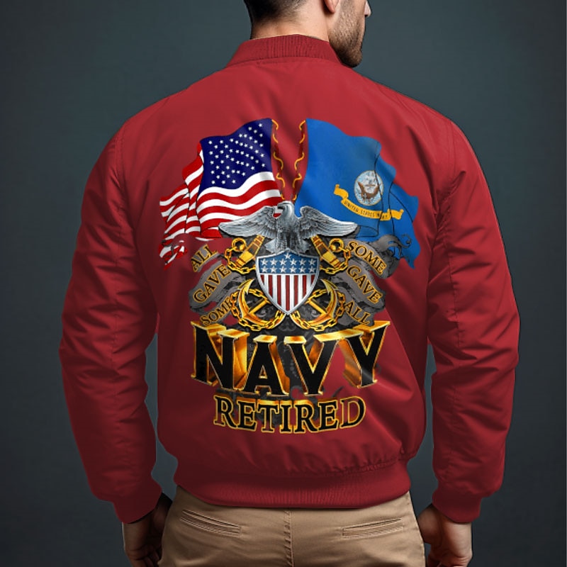 Men's National Flag Bomber Jacket Coat Outdoor Sports Vintage Casual Vacation Daily Wear Going out Printing Denim Fall & Winter Standing Collar Long Sleeve Black Red Army Green3