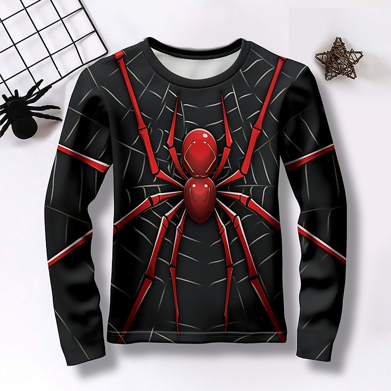 Boys 3D Spider Tee Shirts Long Sleeve 3D Print Fall Winter Sports Fashion Streetwear Kids 3-12 Years Crew Neck Outdoor Casual Daily Regular Fit2