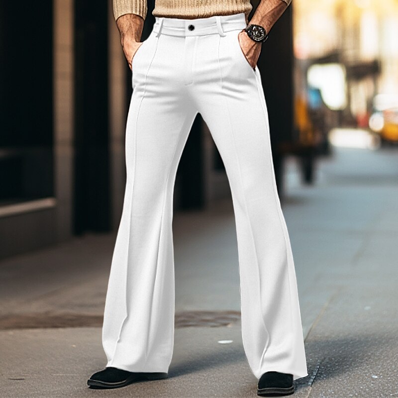 Men's Dress Pants Flared Pants Bell Bottom Trousers Suit Pants Pocket Plain Comfort Breathable Outdoor Daily Going out Fashion Casual Black White3