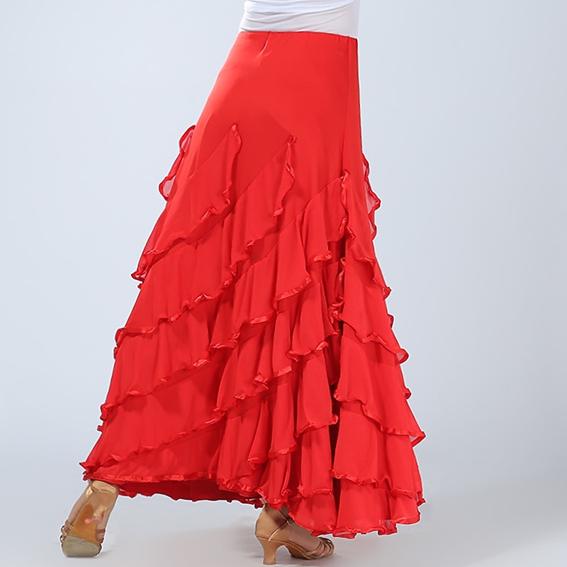 Ballroom Dance Skirts Ruffles Pure Color Splicing Women's Performance Training High Spandex4