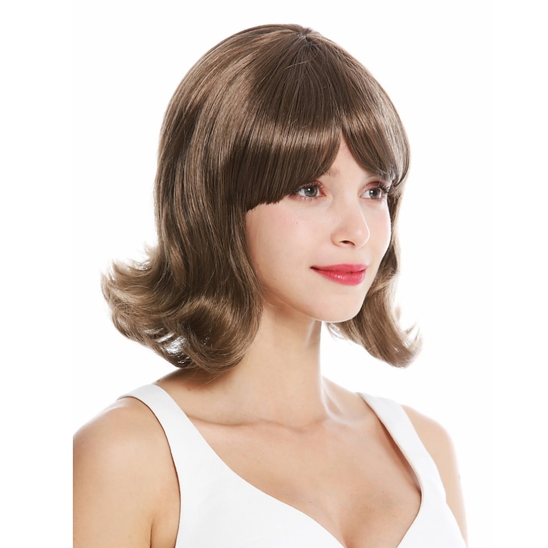 Women's Wig Short Waved Tips 50's 60's Retro Brown Halloween Wigs2