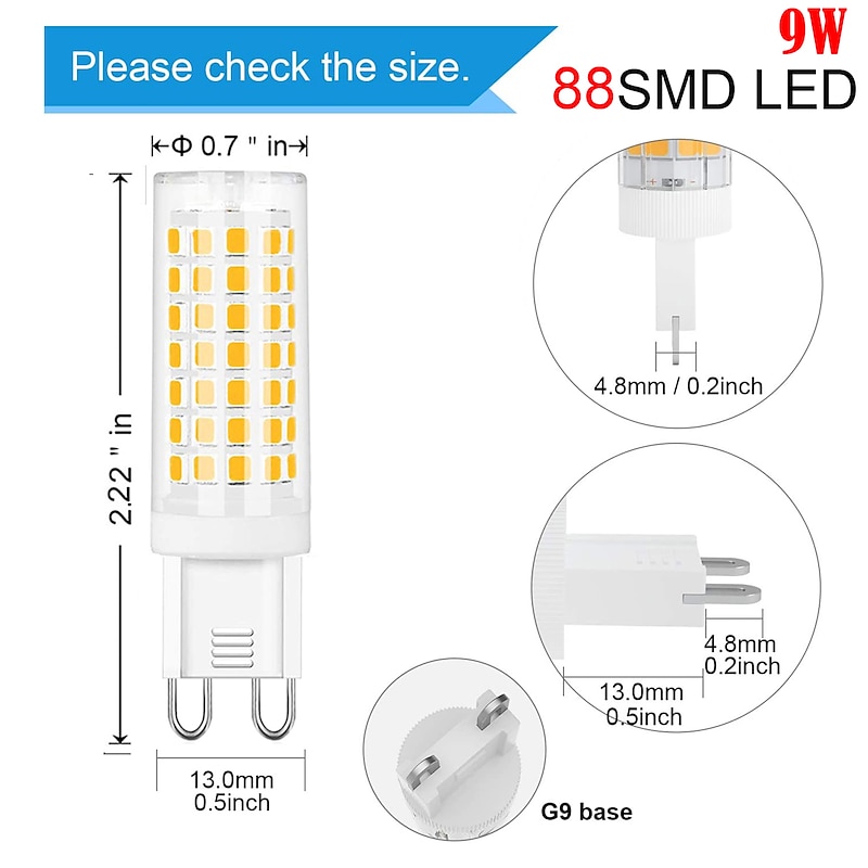 G9 LED Bulb 60W Halogen Equivalent 88LEDs Non-Dimmable Light Bulbs Naturally White Warm White No-Flicker for Home Lighting Cabinet Bathroom Kitchen AC110V AC220V3