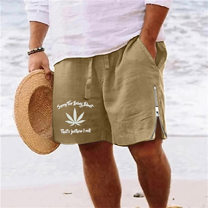 Men's Leaf Letter Shorts Summer Shorts Beach Shorts Mid Waist Hawaiian Casual Daily Holiday Going out Drawstring Zipper Elastic Waist Designer Clothing Apparel3