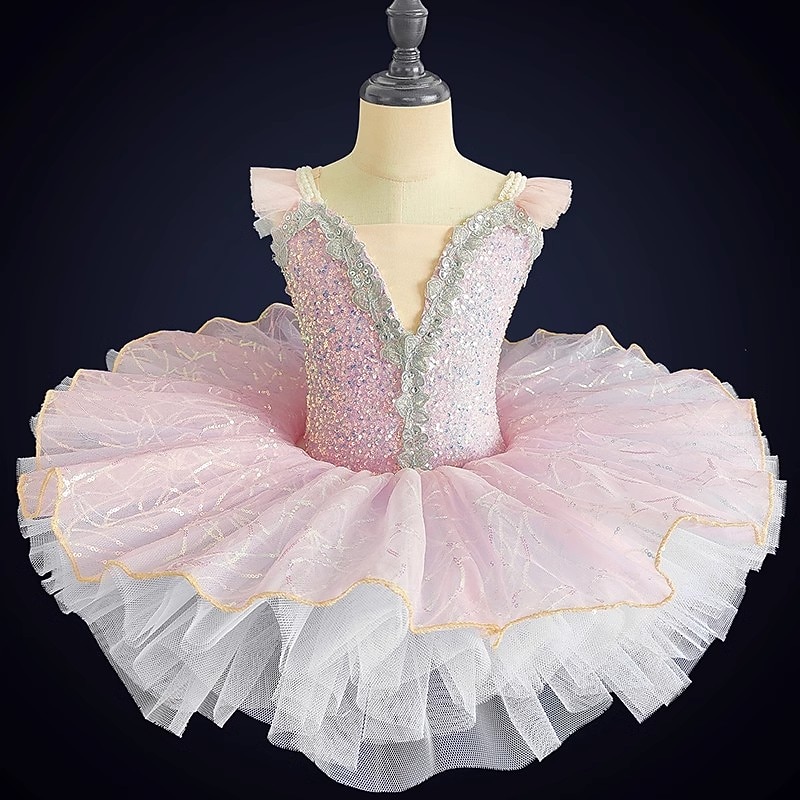 Kids' Dancewear Ballet Dance Costumes Dress Paillette Tulle Girls' Performance Party Sleeveless Spandex Organza