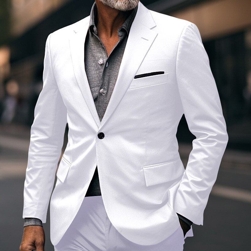 Men's Graduation Blazer Business Formal Evening Wedding Party Fashion Casual Spring &  Fall Polyester Plain Pocket Casual / Daily Single Breasted Blazer Dark Gray Black White Red3