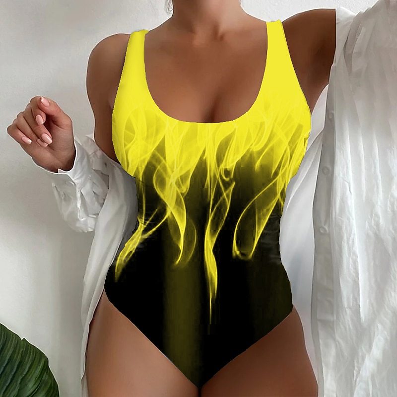 Women's Swimsuits One Piece Normal Swimsuit Printing Flame Beach Wear Summer Bathing Suits2