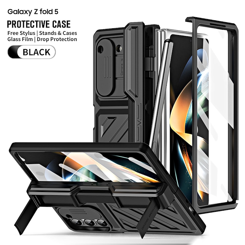 Phone Case For Samsung Galaxy Z Fold 5 Z Fold 4 with Stand Holder with Screen Protector Shockproof PC