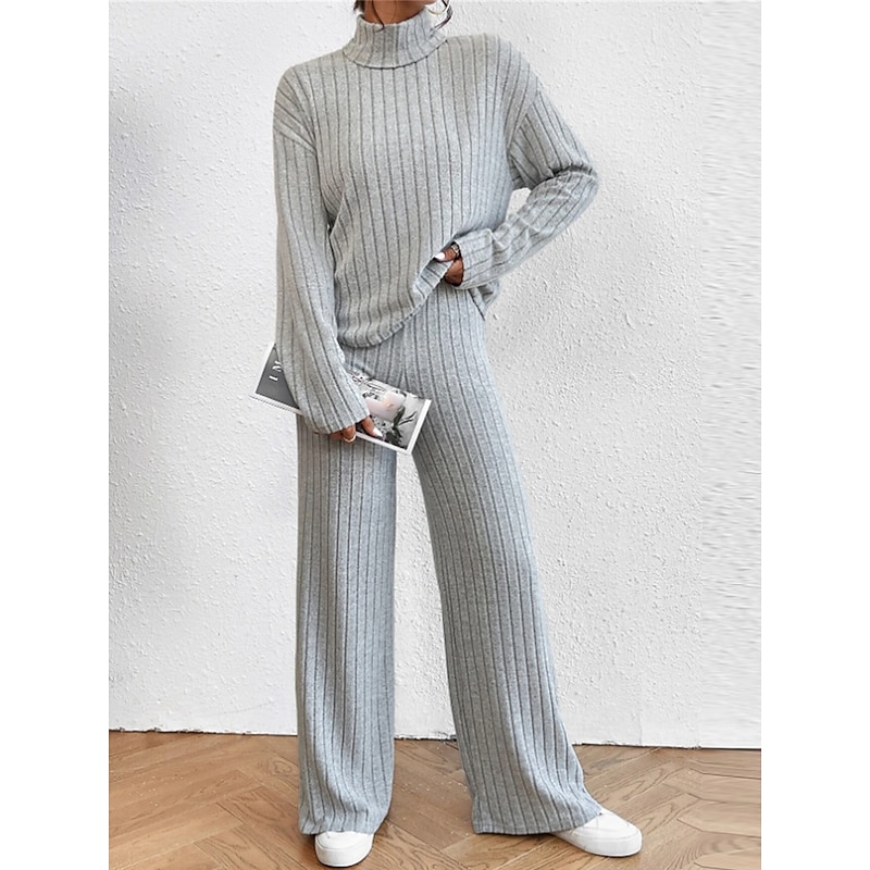 Women's Loungewear Sets Pure Color Casual Comfort Soft Home Street Daily Breathable High Neck Long Sleeve Sweater Pant Fall Winter Home Outfits4