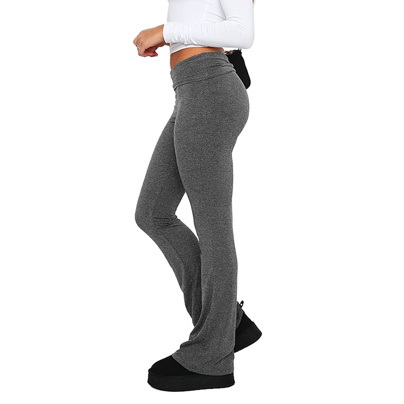Women's Bell Bottom Pants Trousers Cozy Leggings Active Fashion Streetwear Full Length Low Waist Plain Breathability Soft Comfortable Micro-elastic Outdoor Street Daily Light Gray Dark-Gray Dark Pink2