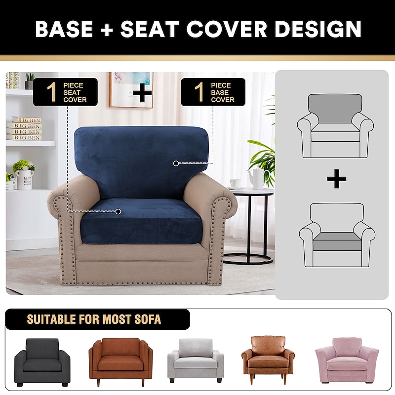 Stretch Velvet Sofa Cover with Backrest Cover, Cushion Cover, Armrest Cover, Anti-Scratch Couch Cover for Dogs Washable Protector Slipcovers4