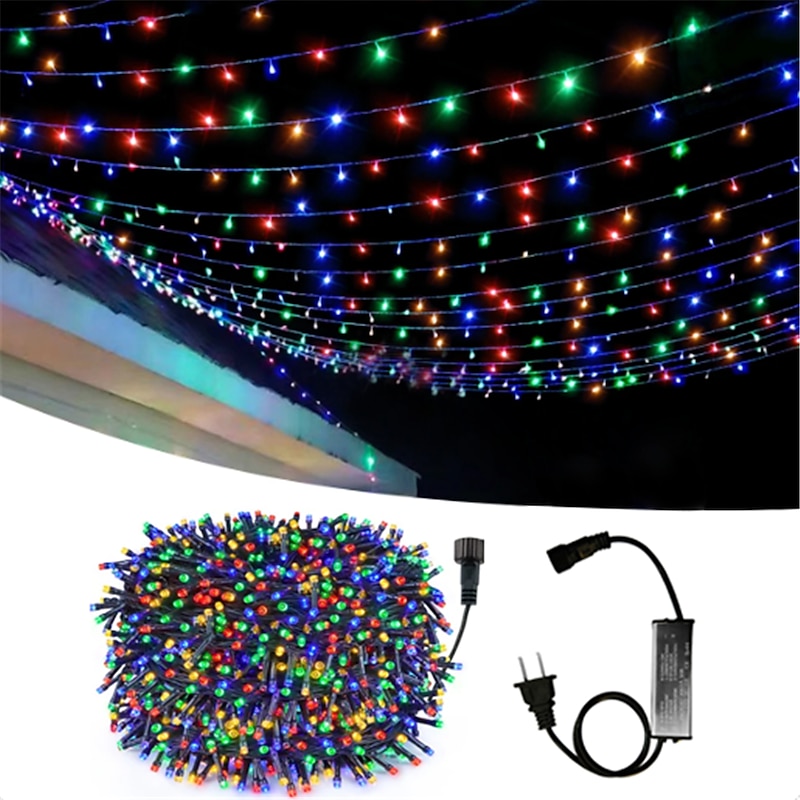 50M 100M Outdoor Waterproof Light String Festival Party Decorative Light 8-mode Iron Shell Waterproof Power Supply Garden Garden Garden Lighting Lamp 24V Low Voltage   1 set